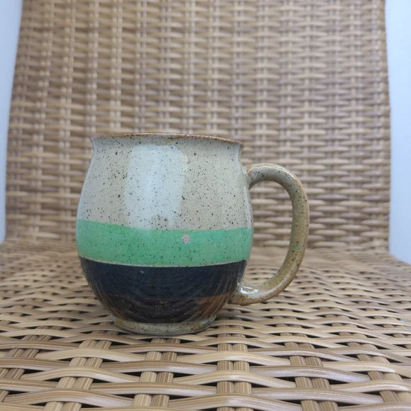 Coffee Tea Ceramic Handmade Handled Mug Cup Green Brown - Picture 1 of 8